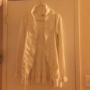 White Ruffle Cardigan and Blue Cache Dress Bundle