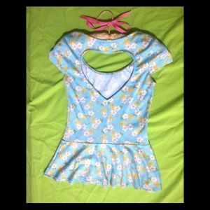 Floral peplum blouse with Heart-shaped back detail