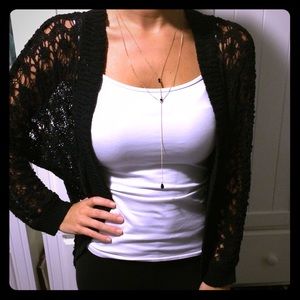 Boho black open knit crochet cardigan