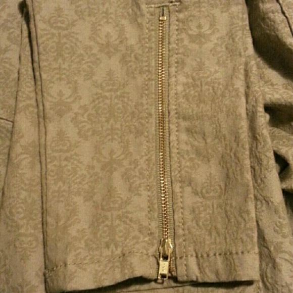 Khaki baroque printed pants with ankle zipper