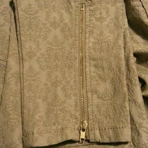 Khaki baroque printed pants with ankle zipper