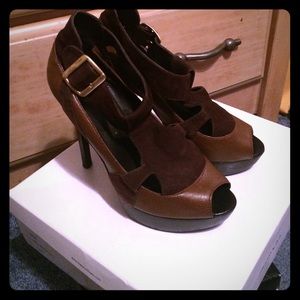 Faux leather and suede heels