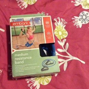 Blue medium resistance band for exercising.
