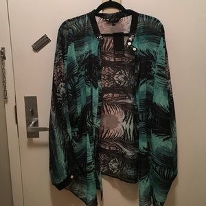 Plus Size Tropical Print Sequin and Chiffon Cover