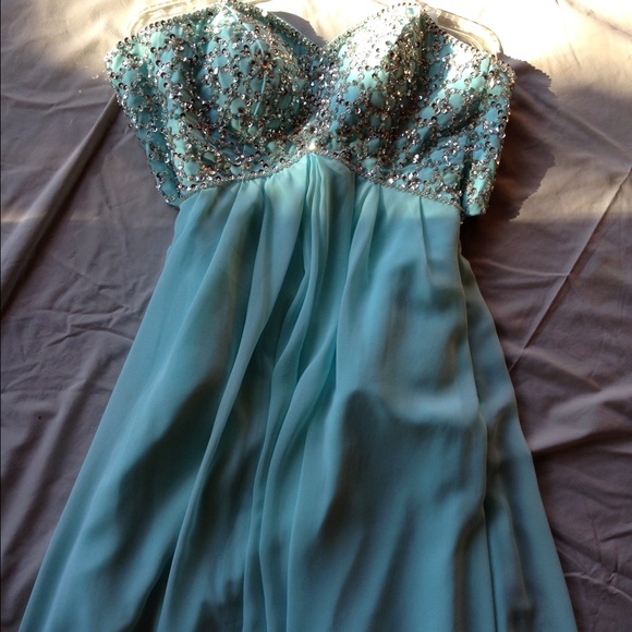 Turquoise blue long prom dress