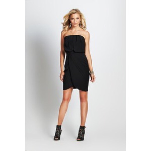 GUESS black draped strapless cocktail mini dress
