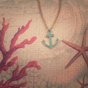 Charming Charlie Gold and Teal Anchor Necklace