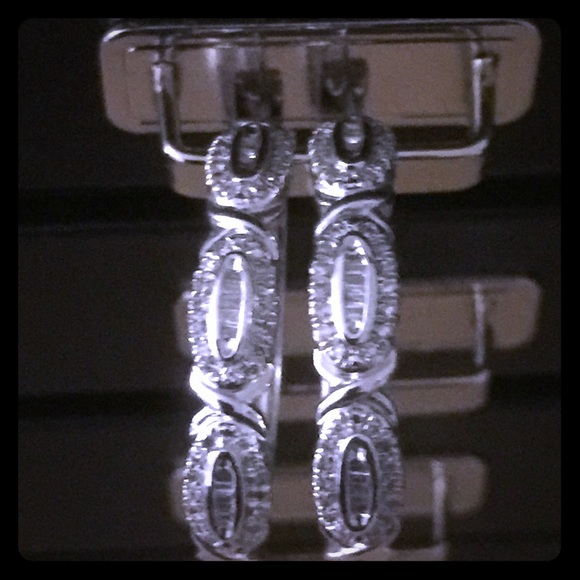 Stunning Diamond Hoops 1", Sterling Silver