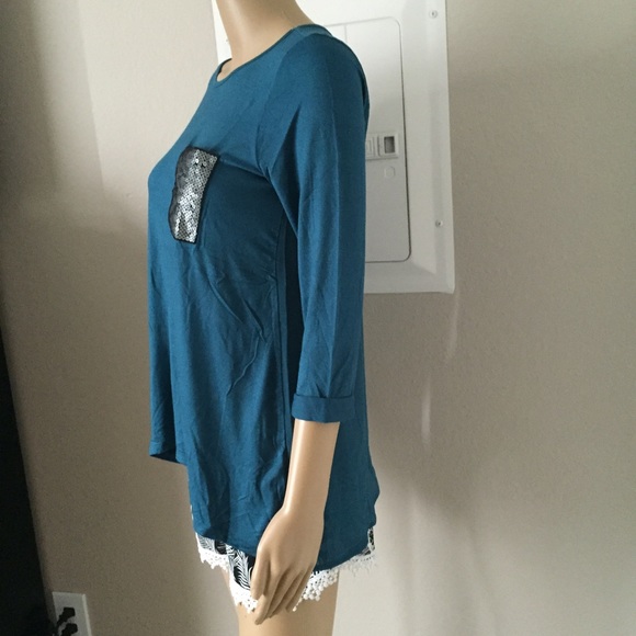 New💥! ISLA teal blouse with sequin pocket - Picture 4 of 4