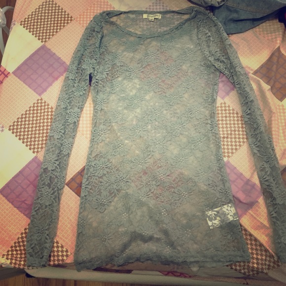 See through grey lace long shirt