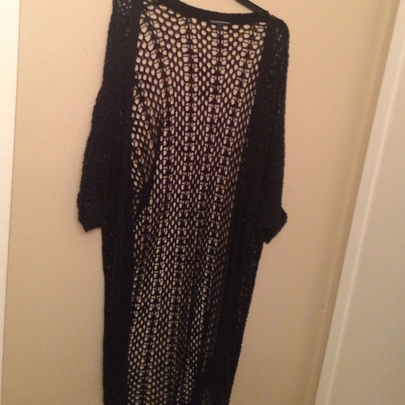 Black fish net woven cardigan