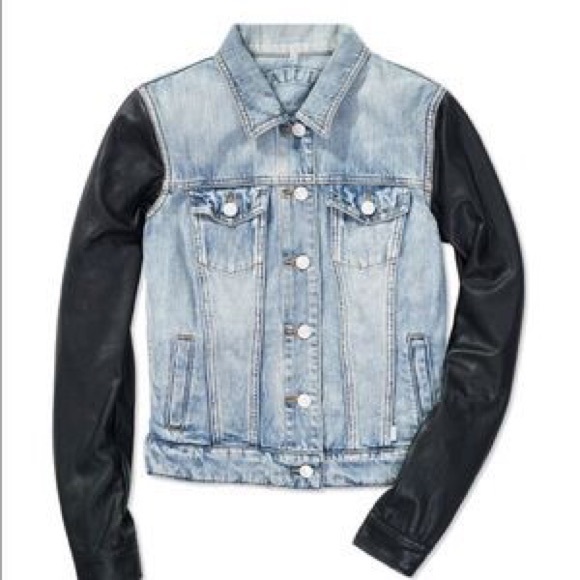 Jean jacket with leather sleeves