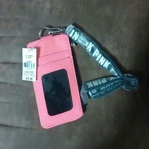 PINK id badge wallet coin purse lanyard