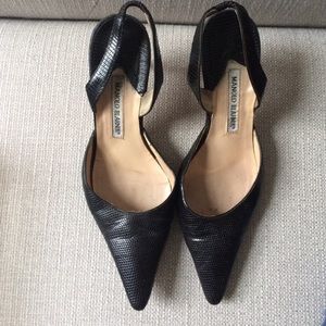 Black snakeskin Manolo Slingbacks