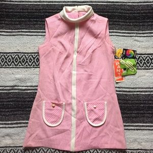 60-70s Vintage NWT Mod Pink/White Sleeveless Tunic