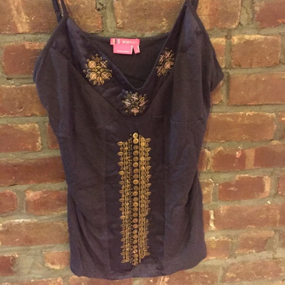 BCBGirls eggplant tank with gold beading