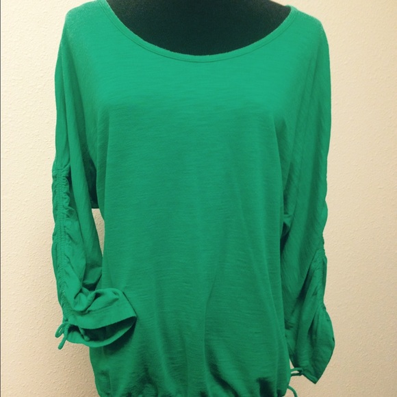 Chico's Tops - Green Gathered Sleeve Drawstring Waist Top