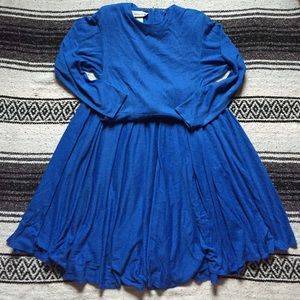 70's Vintage New Long-sleeve Blue Full Swing Dress