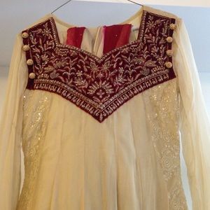 Gold and maroon anarkali Salwar kameez