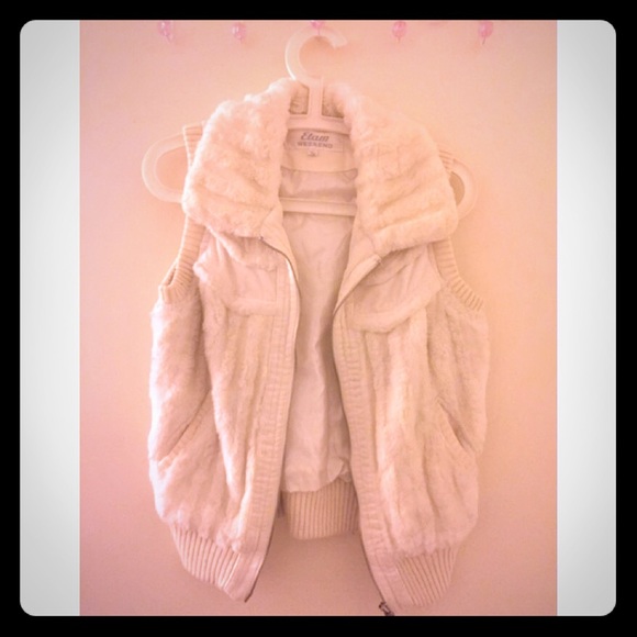 White Faux fur collar Vest sleeveless jacket