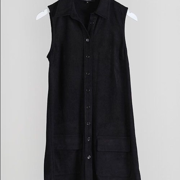 Buttoned faux suede shirt dress