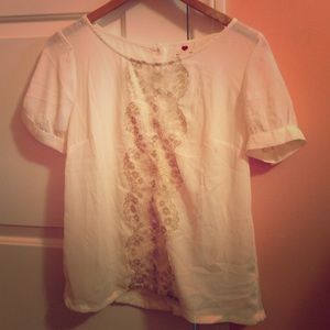 Cream silk top with gold lace