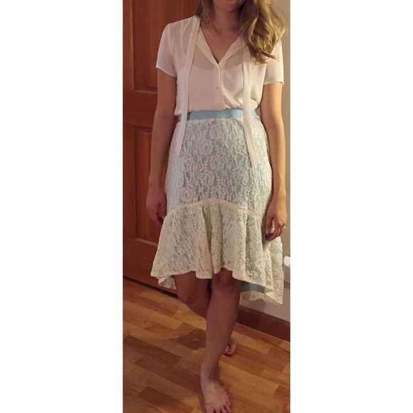 Vintage cream lace & Blue skirt.