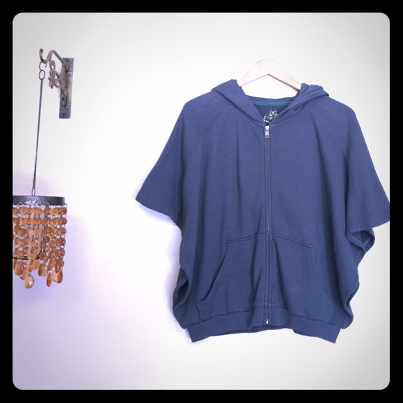 Free People Hooded Navy Blue Poncho