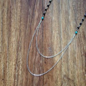 [OS] silver necklace w/ turquoise + black beads