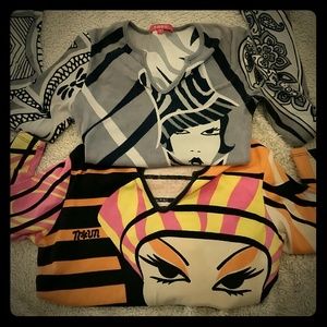 Two long sleeve shirts.