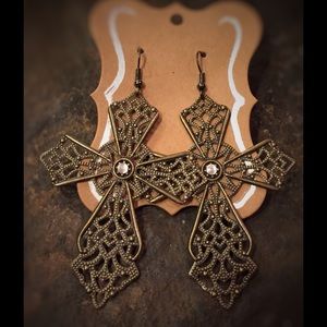 lightweight brass cross w Swarovski crystal center