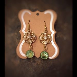 Handmade Gold dangles w mint Swarovski crystal