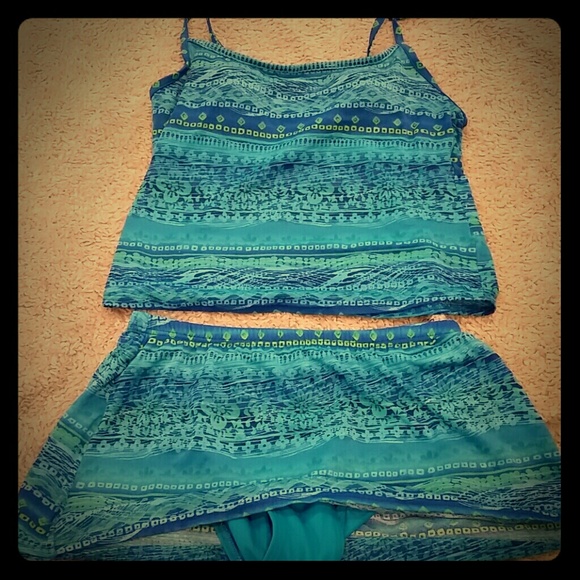 Two piece, bottoms with skirt.