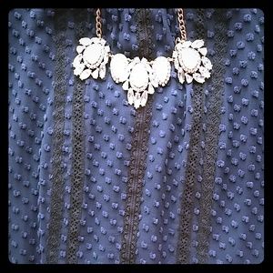 J. Crew Swiss dot blouse in navy blue.