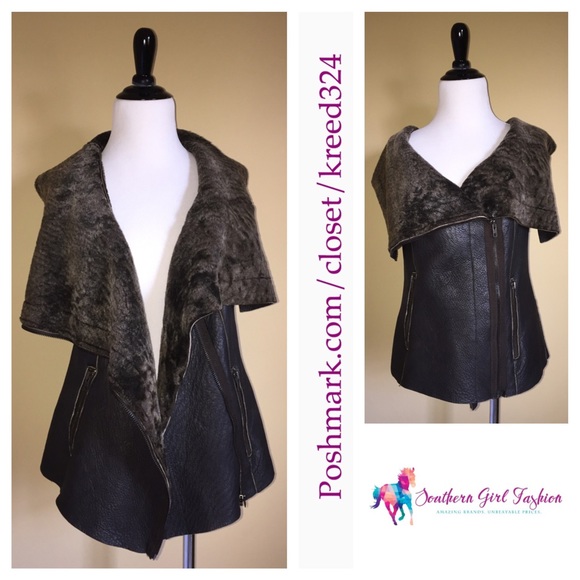 MUUBAA Vest Sheepskin Leather Wrap Coat Jacket Top - Picture 3 of 4