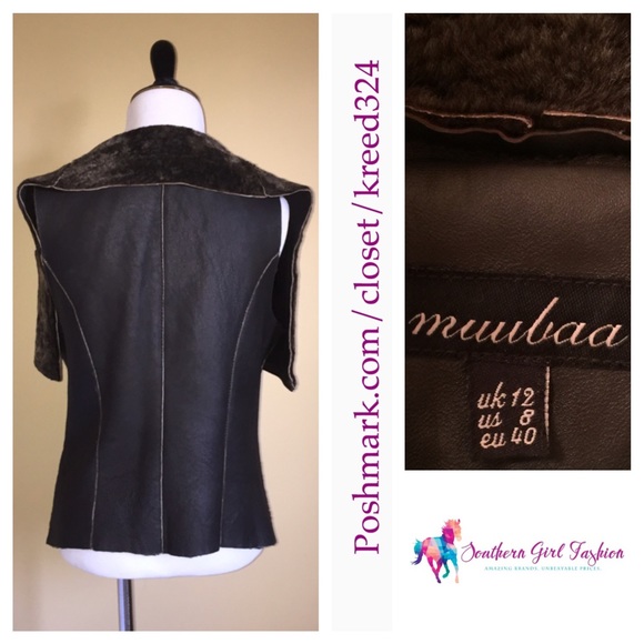 MUUBAA Vest Sheepskin Leather Wrap Coat Jacket Top - Picture 4 of 4