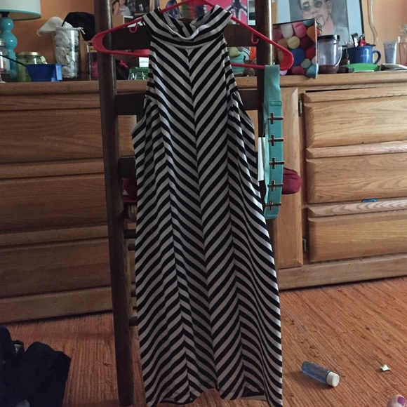 Black and white open back turtle neck dress