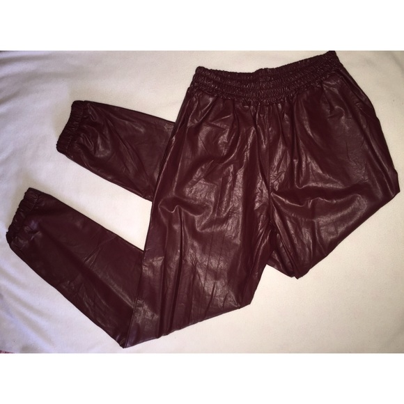 Pants - NEVER USED, leather like burgundy pants