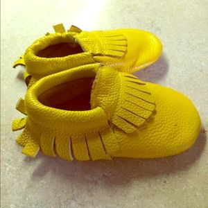 Yellow Leather Baby Moccasins