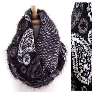 B101 Reversible Black Gray Paisley Infinity Scarf B101 Reversible Black Gray Paisley Infinity Scarf