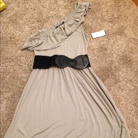 One shoulder light gray dress