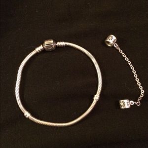 Pandora 8 inch silver bracelet & safety chain $50