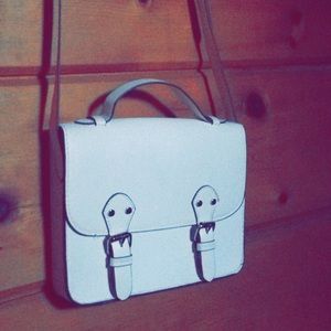preppy messenger style white pleather purse