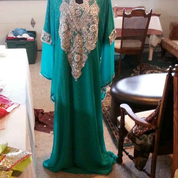SOLD Teal abaya kaftan morrocco indonesia india - Picture 2 of 4
