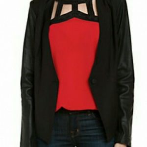 FINAL SALE - BB DAKOTA - Leather sleeve blazer