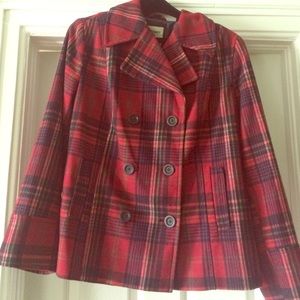 NWT Cute Red Plaid Pea Coat
