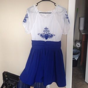 White and blue chiffon dress