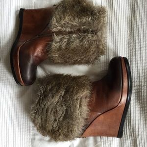 Vince Camuto Sal Brandy Brown LeatherFaux Fur boot
