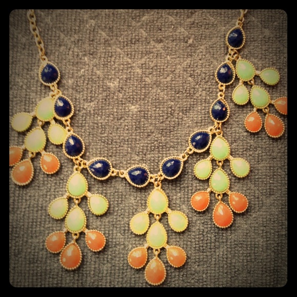 Navy, mint green and orange necklace