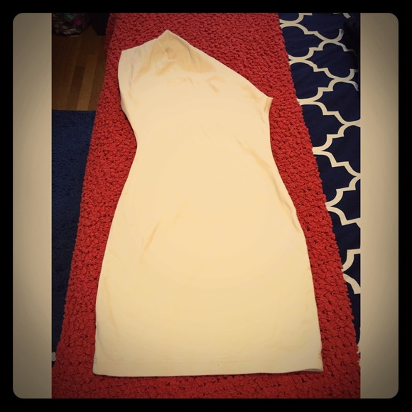 One shoulder cream spandex dress